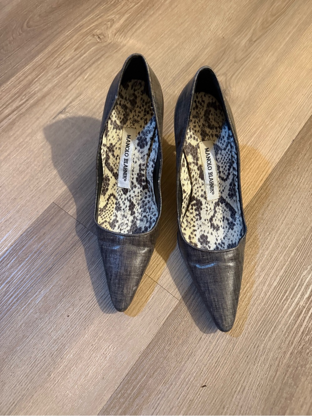 Manolo Blahnik Metallic Charcoal Pointed-Toe Pumps
